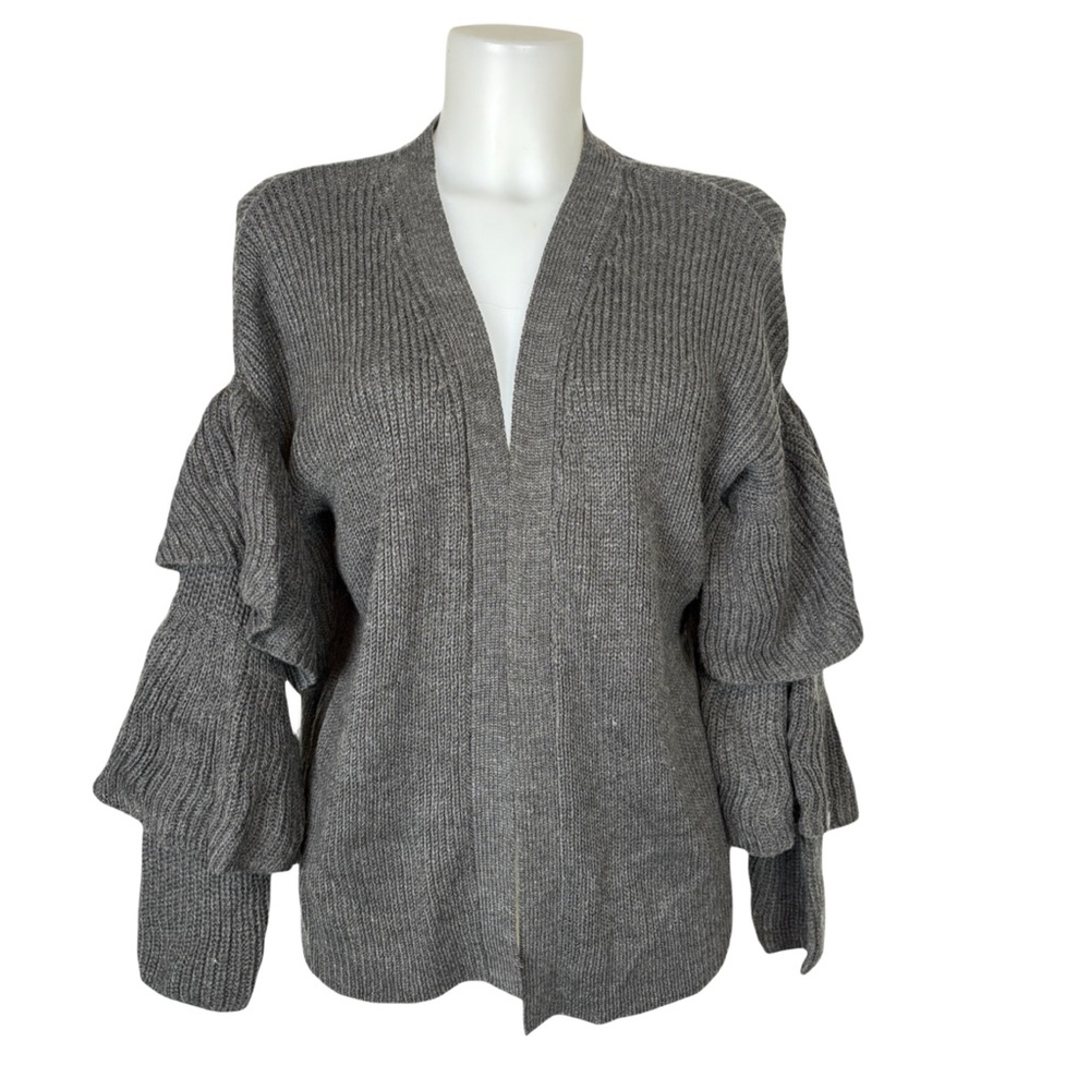 Anthropologie Brand - Cloth and Stone - Gray Ruffled Sleeve Cardigan
